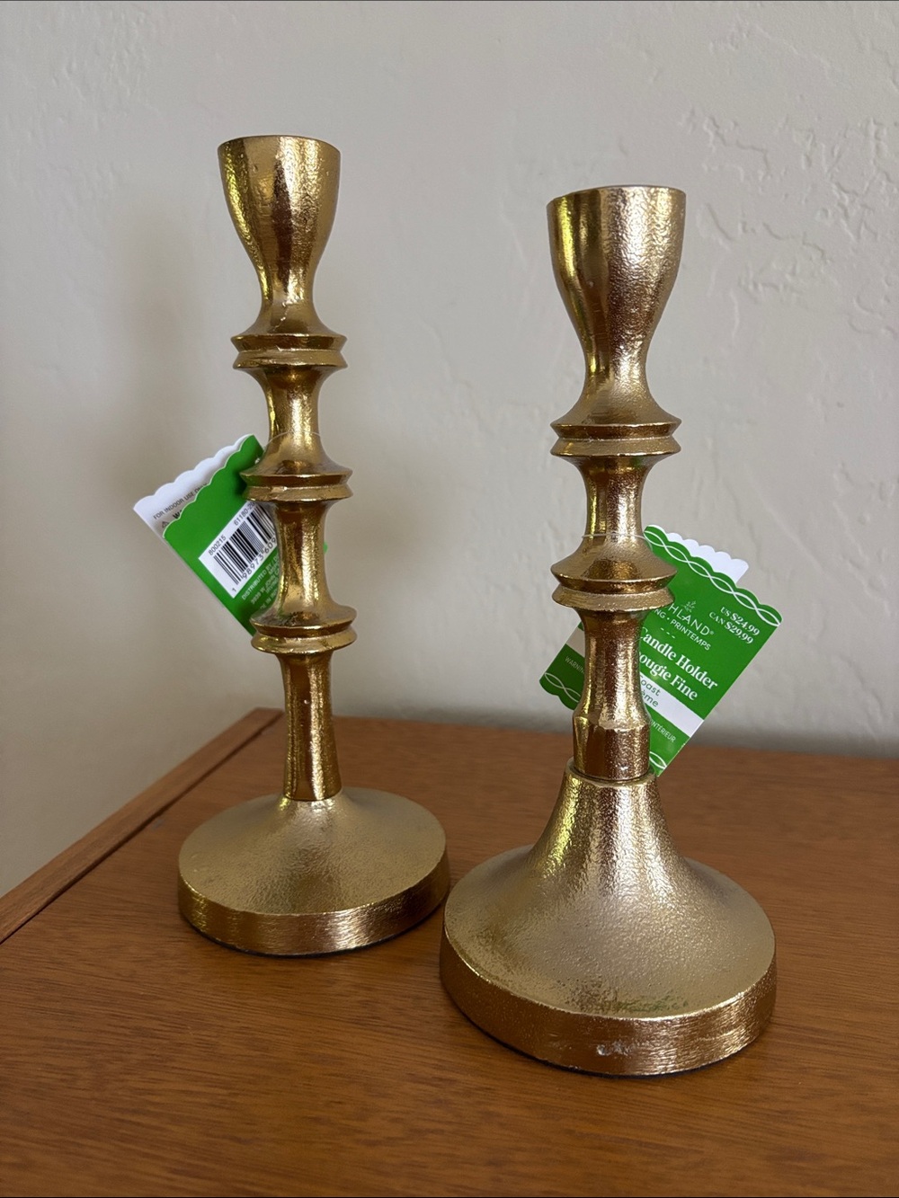 NWT. Metallic Gold Textured Taper Candle Holders - Set of 2